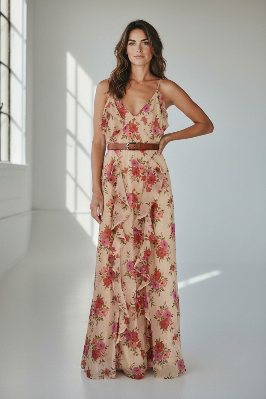 NWT Old Navy Floral Ruffle Maxi Dress Chiffon Wedding Guest  Cottage Core Flowey